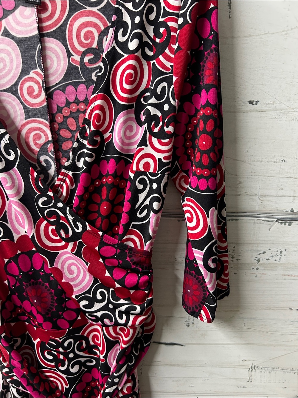 🌸❤️AB Studio Pink and Black Floral Wrap Midi Dress - Picture 4 of 5